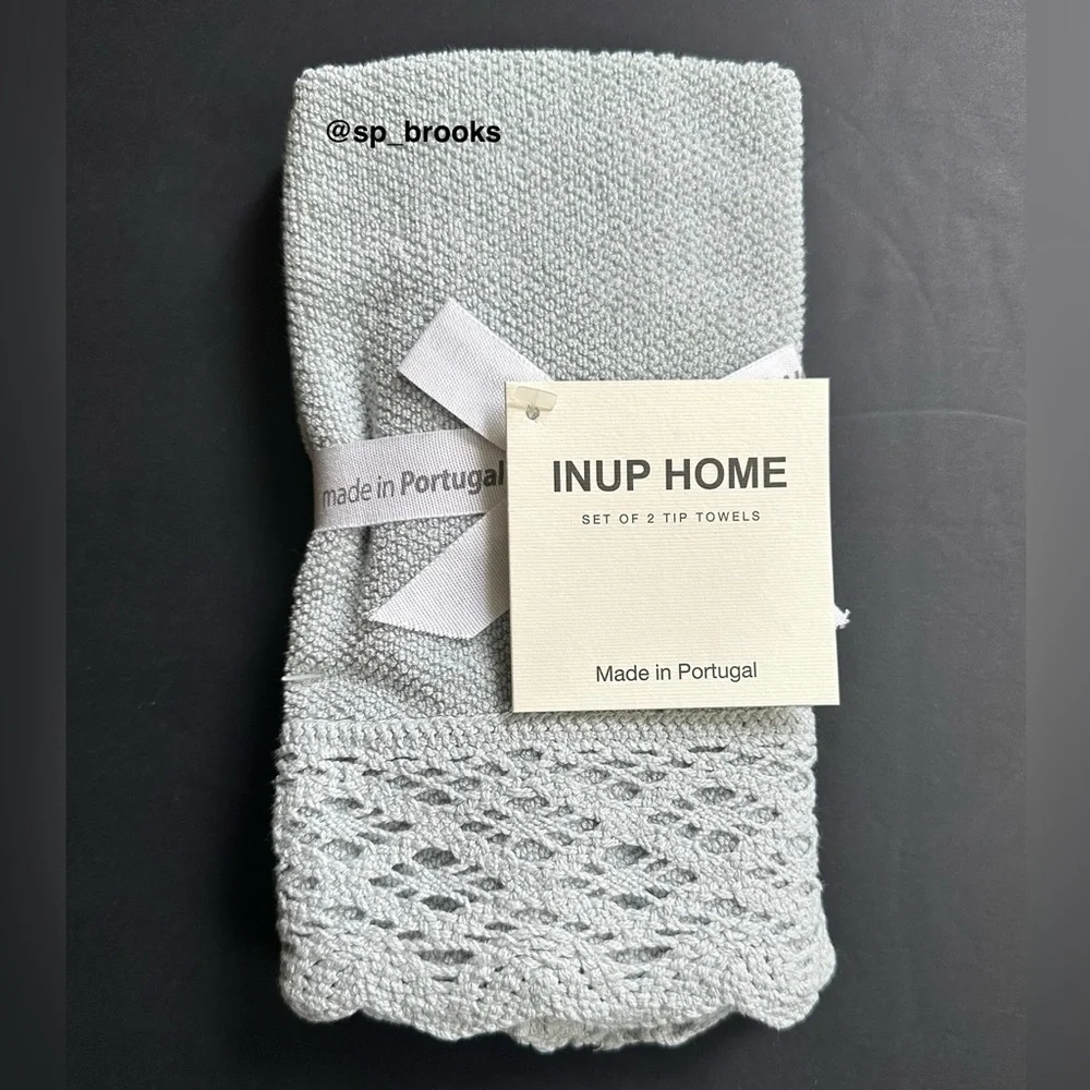 🎁INUP Home Cotton Bath Towel Set with Crochet Trim - 6 Pieces - Light Blue